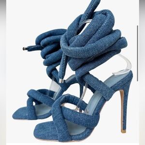 Denim High Heel Sandals Lace Up Gladiator Sandals For Women 39